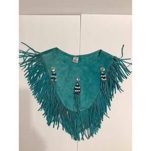 Turquoise Suede Genuine Leather Made In The USA Poncho One Size